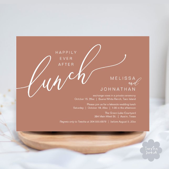 Happily Ever After Lunch Romantic Post Wedding Invitation (Happily Ever After Lunch Romantic Post Wedding Invitation Card PDF in Earthy Brown Terracotta)