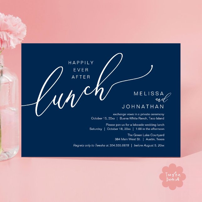 Happily Ever After Lunch Romantic Post Wedding Invitation (Happily Ever After Lunch Romantic Post Wedding Invitation Card PDF in Navy Blue)