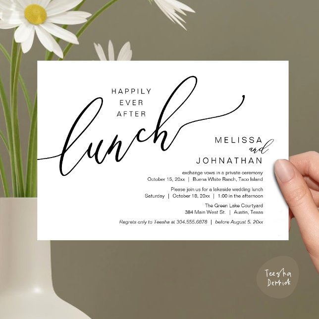 Happily Ever After Lunch Romantic Post Wedding Invitation (Happily Ever After Lunch Romantic Post Wedding Invitation Card PDF in Black White)