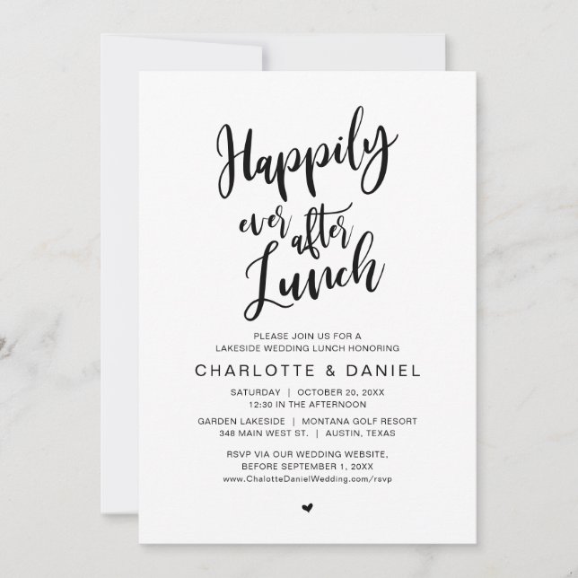 Happily Ever After Lunch, Wedding Elopement Invitation (Front)