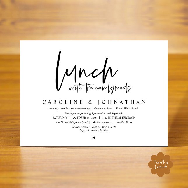 Happily Ever After Lunch With The Newlyweds Invitation (Lunch with the Newlyweds, Happily Ever After Modern Minimalist Invitation Card PDF Black White)