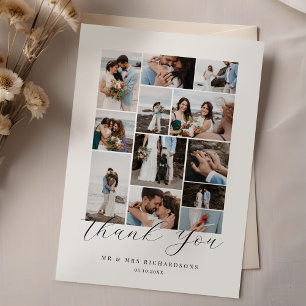 Happily Ever After Minimal Wedding Photo Collage Thank You Card