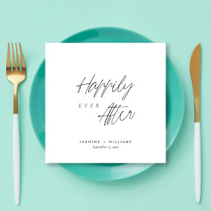 Happily Ever After Minimalist Black Script Wedding Napkin