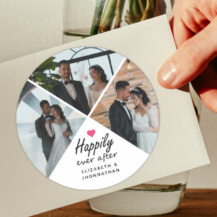 Happily Ever After Modern Couple Wedding Photo Classic Round Sticker