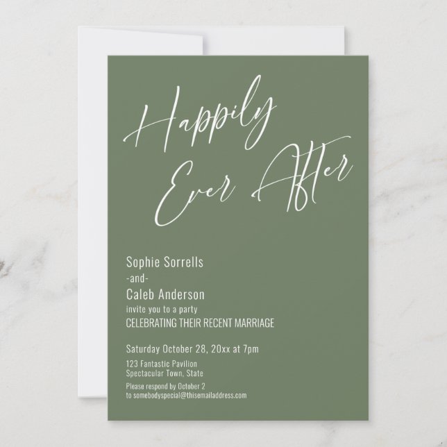 Happily Ever After Modern Elegant Olive Green Invitation (Front)