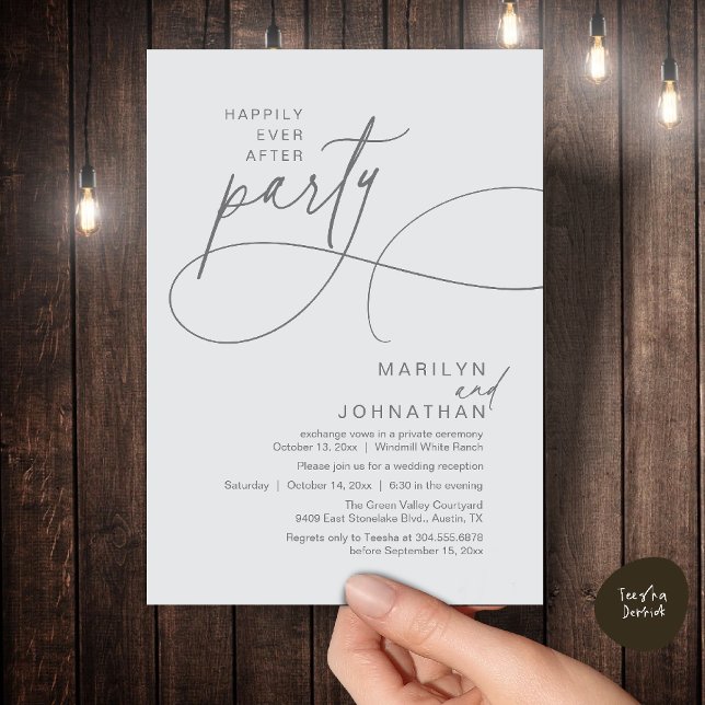 Happily Ever After Modern Elegant Wedding Dinner Invitation (Happily Ever After Modern Elegant Romantic Wedding Reception Dinner Invitation Card in Chill Grey)