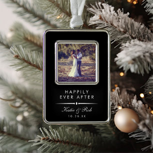 Happily Ever After   Modern Elegant Wedding Photo Silver Plated Framed Ornament
