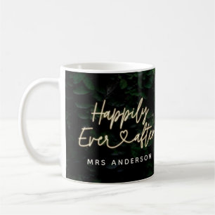 Happily ever after modern foliage wedding bride coffee mug