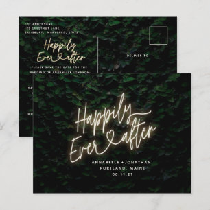 Happily ever after modern foliage wedding invitati postcard