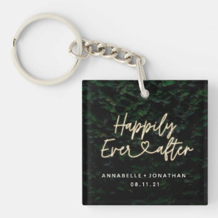 Happily ever after modern foliage wedding party co key ring