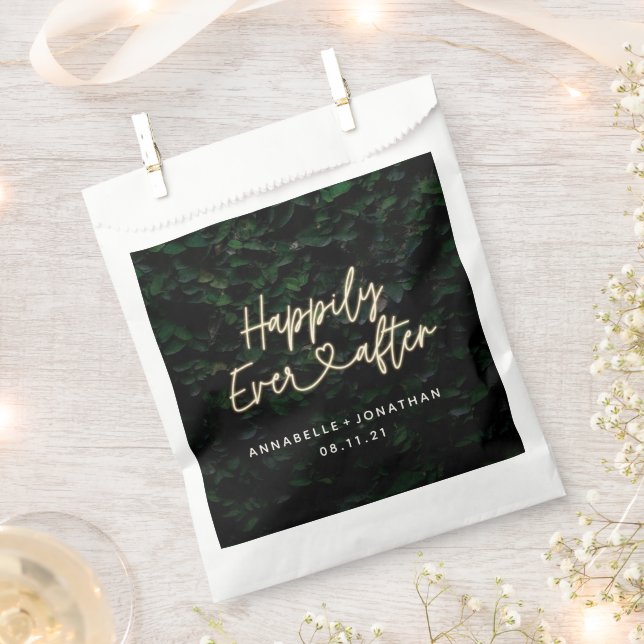 Happily ever after modern foliage wedding party favour bags (Clipped)