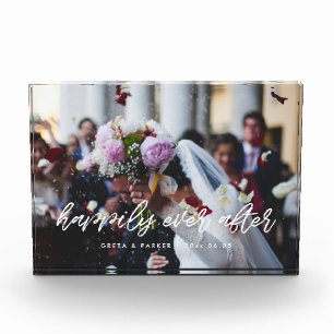 Happily ever after modern overlay wedding photo block