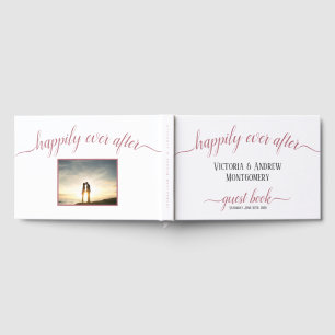 Happily Ever After Modern Rose Gold Script Wedding Guest Book