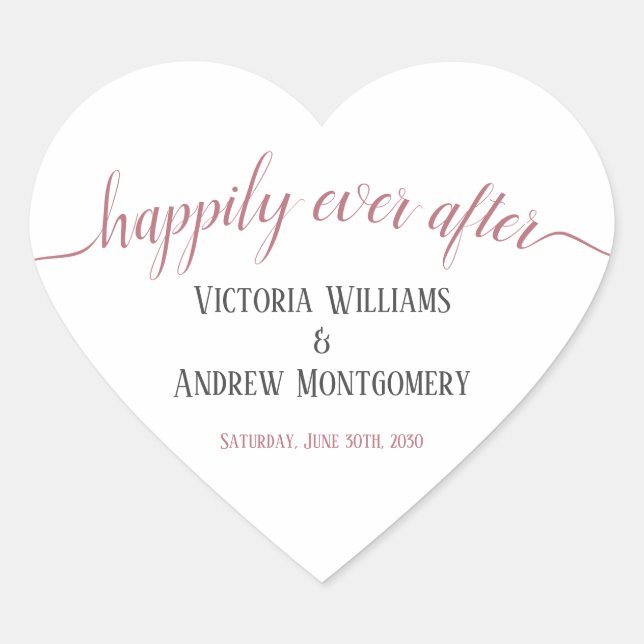 Happily Ever After Modern Rose Gold Script Wedding Heart Sticker (Front)