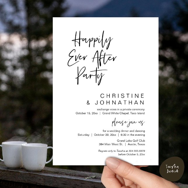 Happily Ever After, Modern Wedding Dinner Party Invitation (Wedding Happily Ever After Party Dinner Brunch Elopement Invitation Card, PDF, White Black)