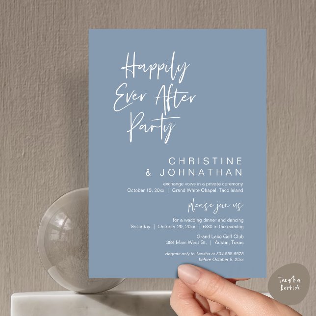 Happily Ever After, Modern Wedding Dinner Party Invitation (Wedding Happily Ever After Party Dinner Brunch Elopement Invitation Card, PDF, Dusty Blue)