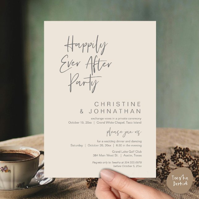 Happily Ever After, Modern Wedding Dinner Party Invitation (Wedding Happily Ever After Party Dinner Brunch Elopement Invitation Card, PDF, Cream Grey)