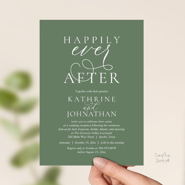 Happily Ever After, Modern Wedding Reception Invitation (Happily Ever After, Modern Wedding Reception hors d'oeuvres Drinks Dancing Invites Card Sage Green)