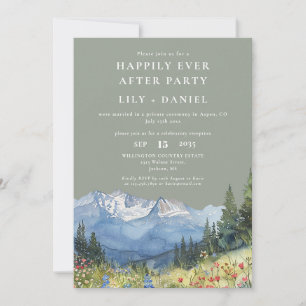Happily Ever After Mountain Floral Sage Wedding Invitation