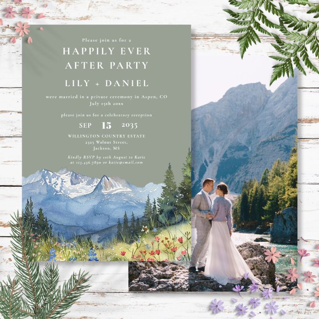 Happily Ever After Mountain Sage Wedding Photo Invitation (Happily Ever After Mountain Sage Wedding Photo Invitation)