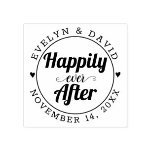 Happily ever after names and wedding date rubber stamp