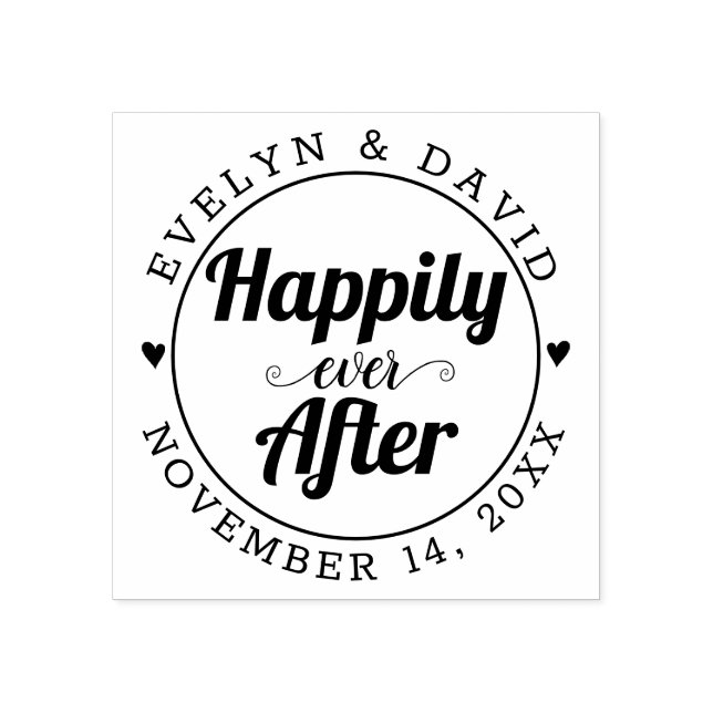 Happily ever after names and wedding date rubber stamp (Imprint)