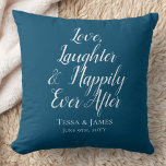 Happily Ever After Nautical Blue Throw Pillow<br><div class="desc">A new updated colour : a nautical ocean blue! Such a cheerful colour to add to such beautiful & delightful words that decorate this pillow. Add your names & wedding date and find out how great this looks! The words are in a white font with a bold blue background -...</div>