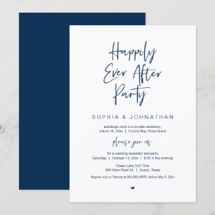 Happily Ever After, Navy Blue, Elopement Party Invitation