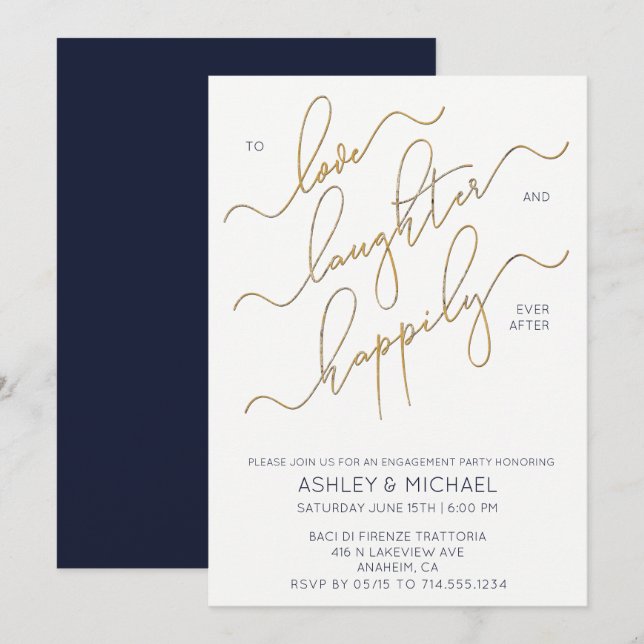 Happily Ever After Navy Blue Engagement Party Invitation (Front/Back)