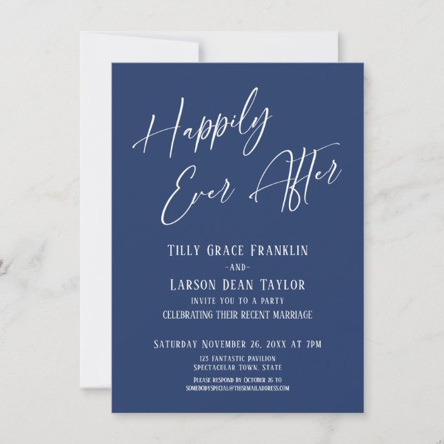 Happily Ever After Navy Elegant Wedding Party Invitation (Front)