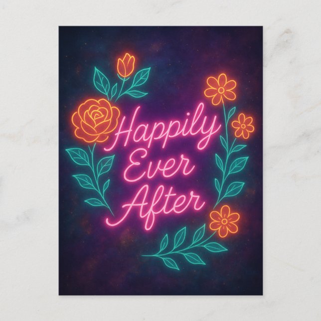 Happily Ever After – Neon Vintage Ethereal Glow Postcard (Front)