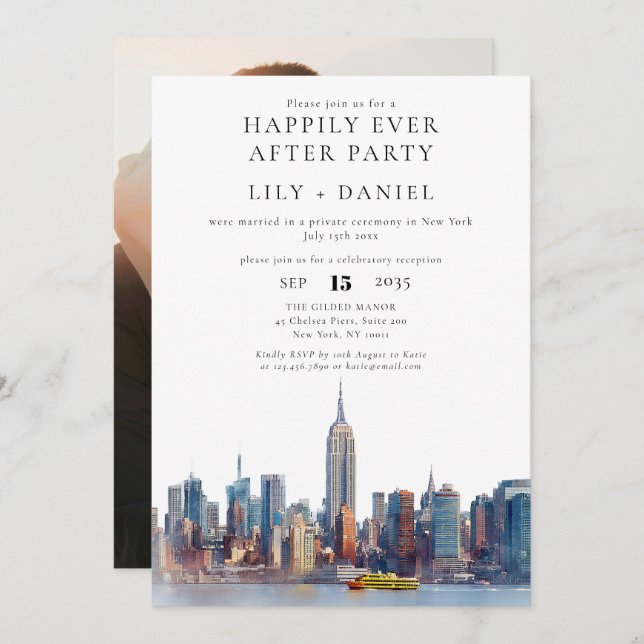 Happily Ever After New York Photo Wedding Invitation (Front/Back)