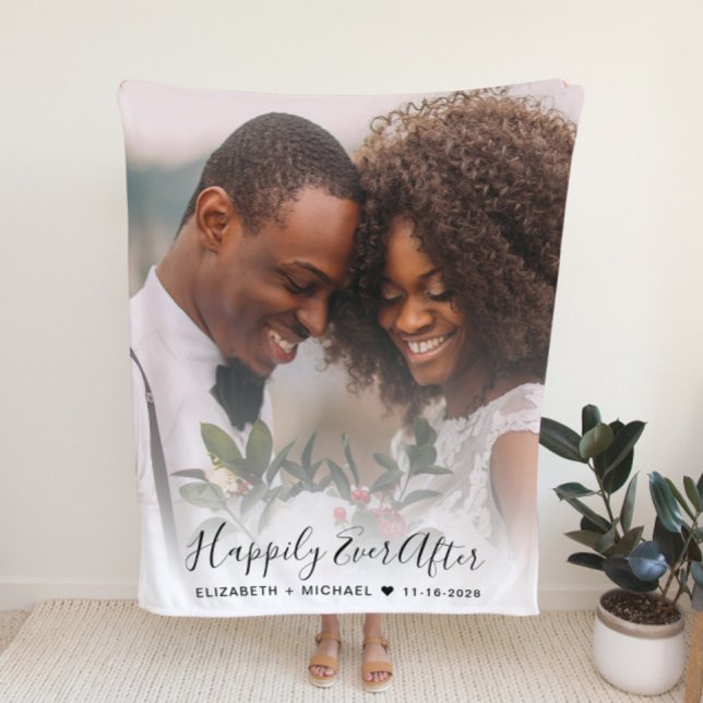 Happily Ever After Newlyweds Wedding Photo Fleece Blanket (Creator Uploaded)