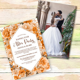Happily Ever After Orange Floral Wedding Reception Invitation