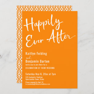Happily Ever After Orange w/ Retro Pattern Invitation