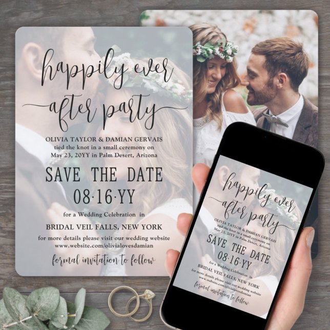 Happily Ever After Party 2 Photo Overlay Wedding Save The Date (Creator Uploaded)