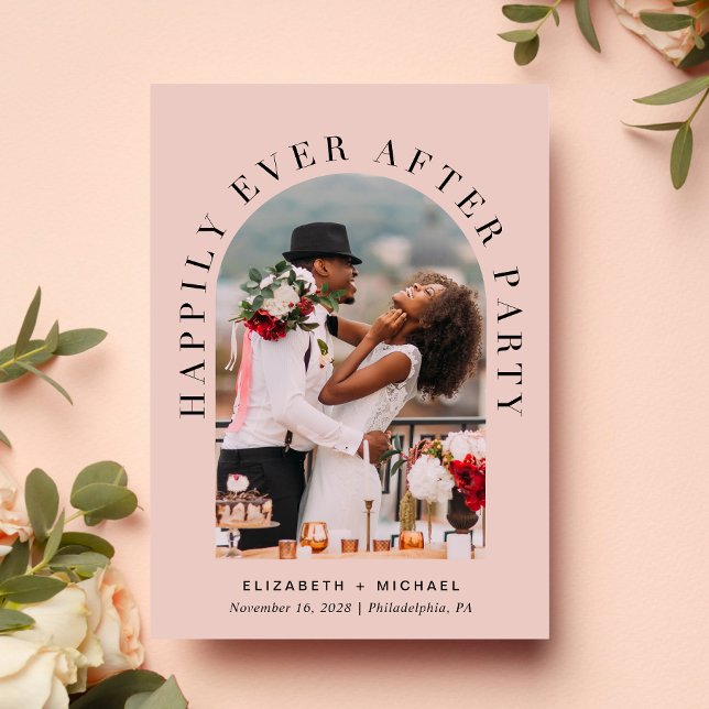Happily Ever After Party Arch Photo Blush Wedding Invitation (Creator Uploaded)