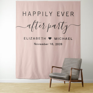 Happily Ever After Party Blush Pink Photo Backdrop Tapestry