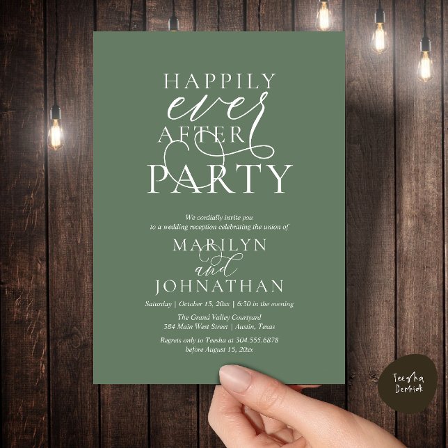 Happily Ever After Party, Classy Wedding Dinner Invitation (Happily Ever After Party, Classy Wedding Dinner Party Invitation Card in Sage Green)