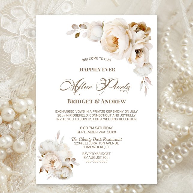 Happily Ever After Party Cream Floral Reception Invitation (Creator Uploaded)