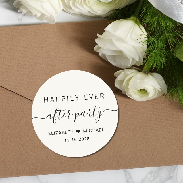 Happily Ever After Party Cream Wedding Reception Classic Round Sticker (Creator Uploaded)
