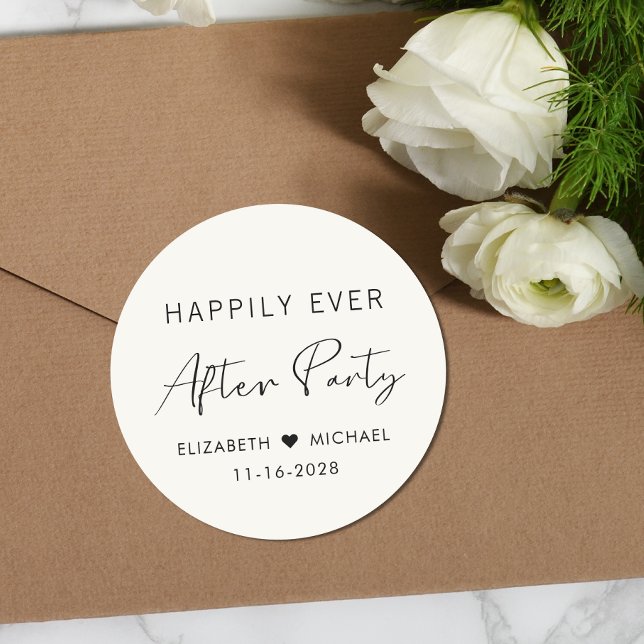 Happily Ever After Party Cream Wedding Reception Classic Round Sticker (Creator Uploaded)