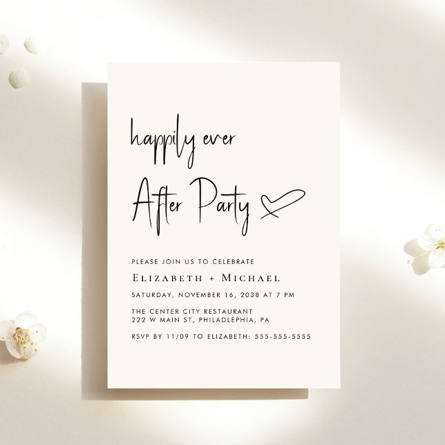 Happily Ever After Party Cream Wedding Reception Invitation (An chic Happily Ever After Party invitation for your wedding celebration)