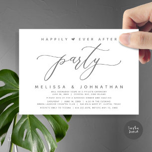 Happily Ever After Party, Dark Grey Wedding Dinner Invitation