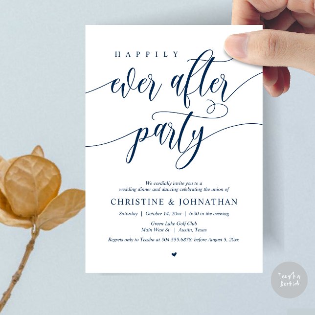 Happily Ever After Party Dinner Dancing Invitation (Happily Ever After Party Dinner Dancing Modern Invitation Card, PDF, in Navy Blue)