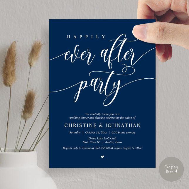 Happily Ever After Party Dinner Dancing Invitation (Happily Ever After Party Dinner Dancing Modern Invitation Card, PDF, in Navy Blue)