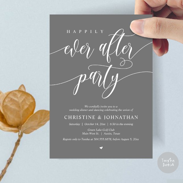 Happily Ever After Party Dinner Dancing Invitation (Happily Ever After Party Dinner Dancing Modern Invitation Card, PDF, in Dark Grey)