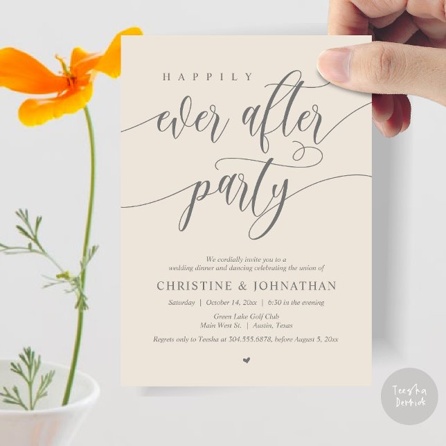 Happily Ever After Party Dinner Dancing Invitation (Happily Ever After Party Dinner Dancing Modern Invitation Card, PDF, in Dark Grey Cream)