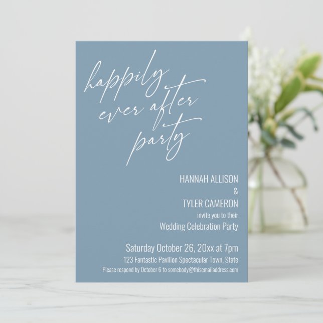 Happily Ever After Party Dusty Blue Reception Invitation (Standing Front)