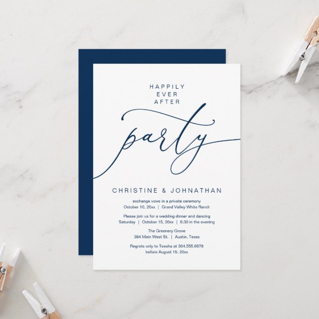 Happily Ever After Party, Elopement Dinner Dancing Invitation (Front/Back In Situ)